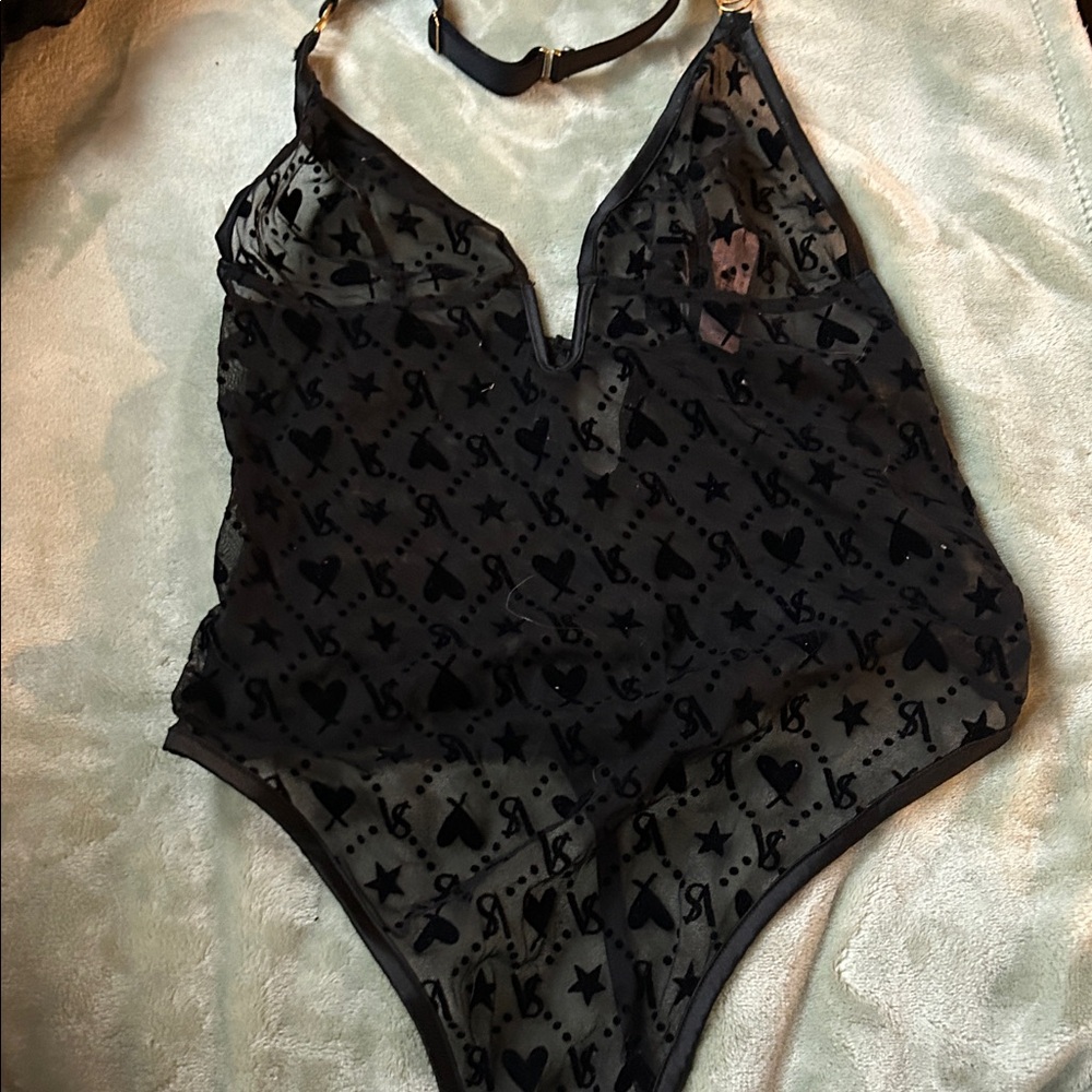Sheer Black Bodysuit with Velvet Details